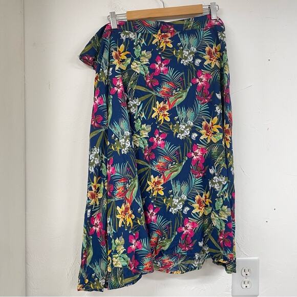 ModCloth Blue Tropical Floral Wrap Style Midi Skirt Womens 3X Bright Beachy - Picture 6 of 10